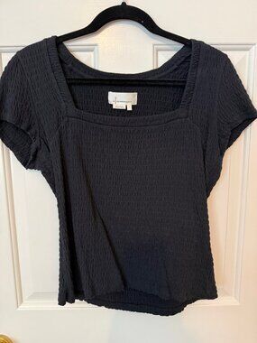 Anthropologie Black Stretch Square Neck Pullover Tee Size Large